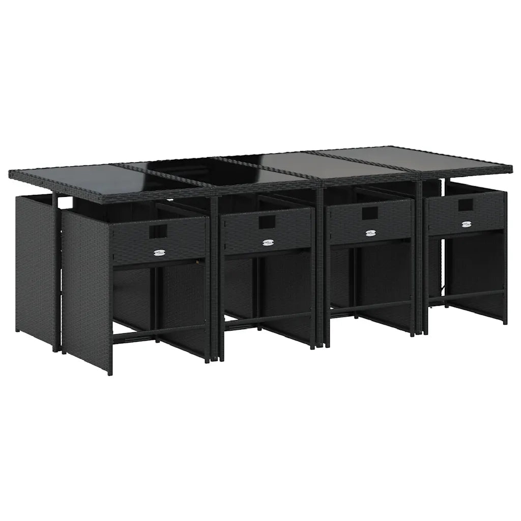 Set da Pranzo da Giardino 9 pz con Cuscini Nero in Polyrattan 3211098