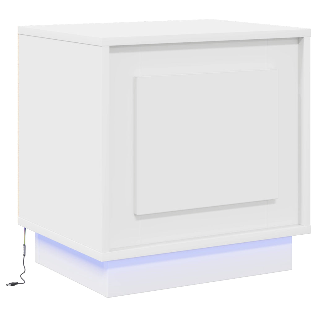Comodini con Luci LED 2 pz Bianco 44x34,5x45 cm
