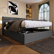 LETTO Contenitore 140x200 cm in Lino Grigio/Beige, con rete sollevabile