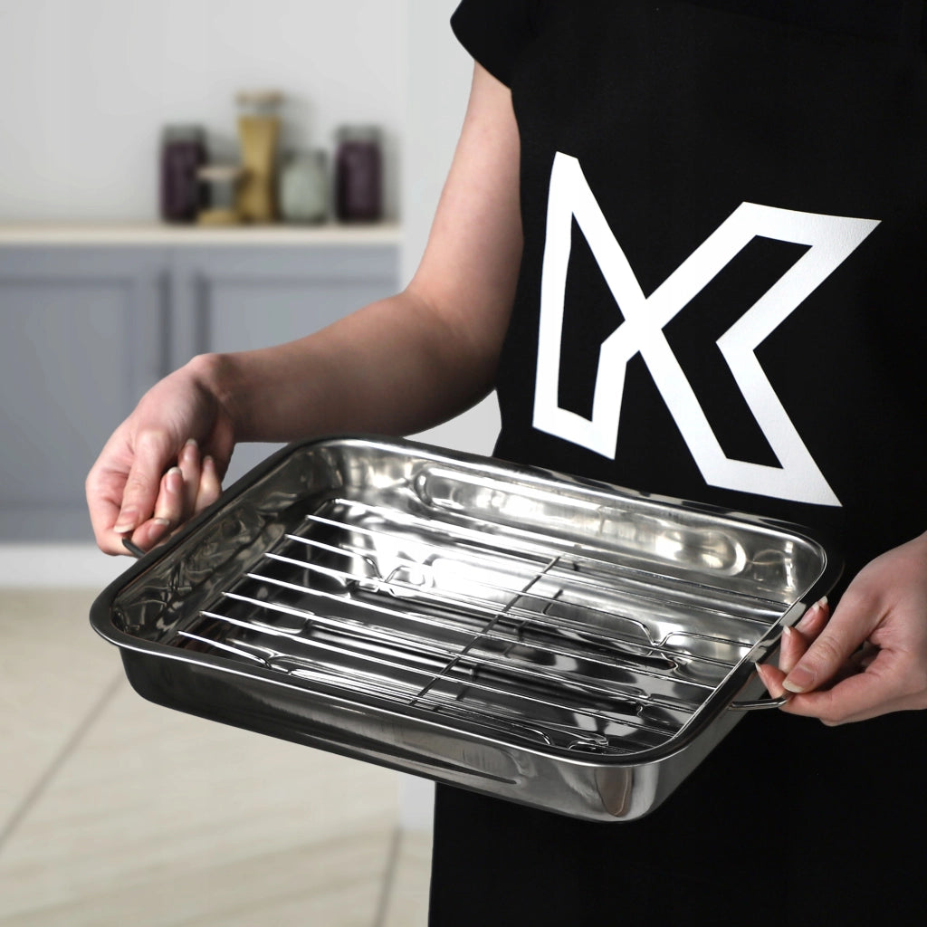 Teglia da forno KADAX con griglia per pollo e pesce, in acciaio, 35 cm