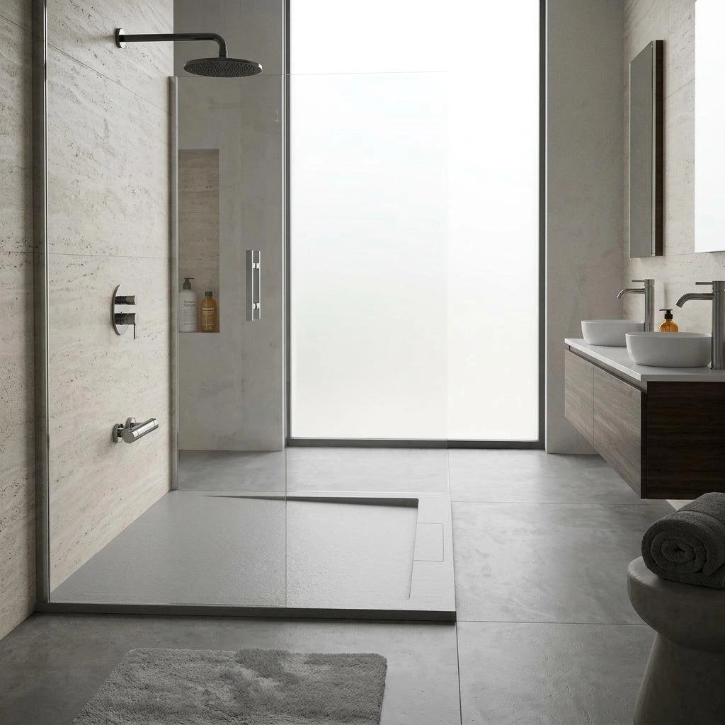 Piatto doccia quadrato 90x90 cm effetto pietra in marmoresina EUPHORIA grigio ATENE