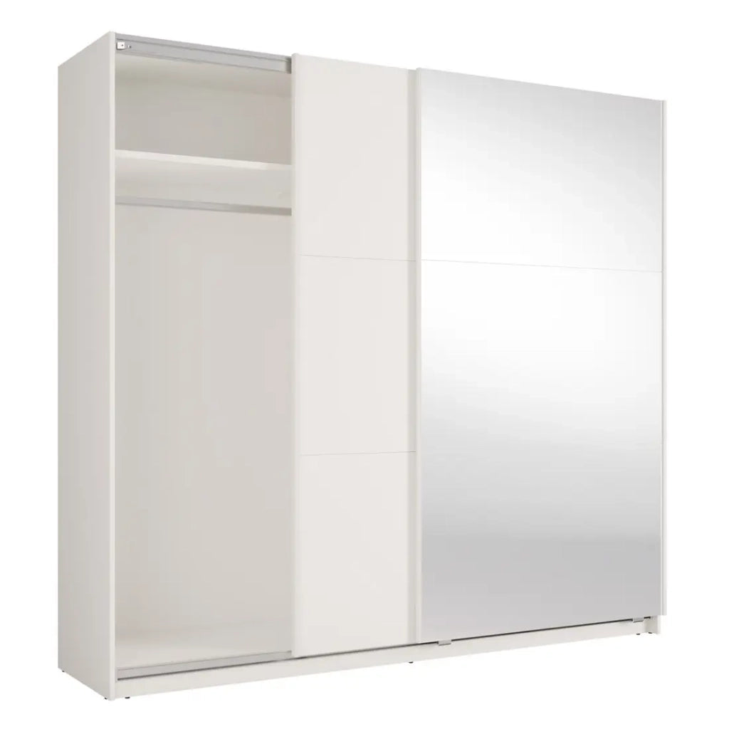 Armadio VENEZIA con cabina armadio aperta LED e specchi bianco opaco 221 cm