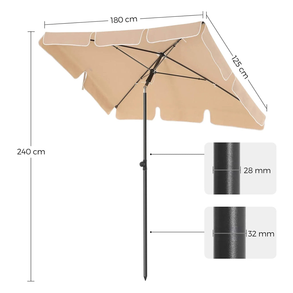 Ombrellone da balcone rettangolare 1,8 x 1,25 m Protezione UPF 50+ tettuccio con rivestimento in PA borsa per il trasporto terrazza giardino senza base tortora 12_0001762