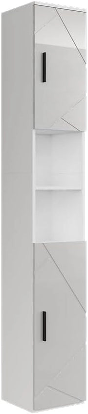 Mobile alto Irma, Bianco/bianco lucido, 30 x 190 cm con 2 porte