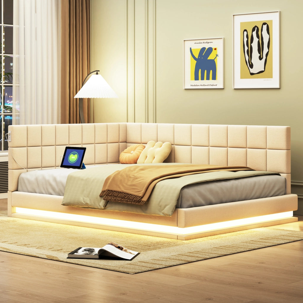Letto divano multifunzione lino beige 140x200 cm