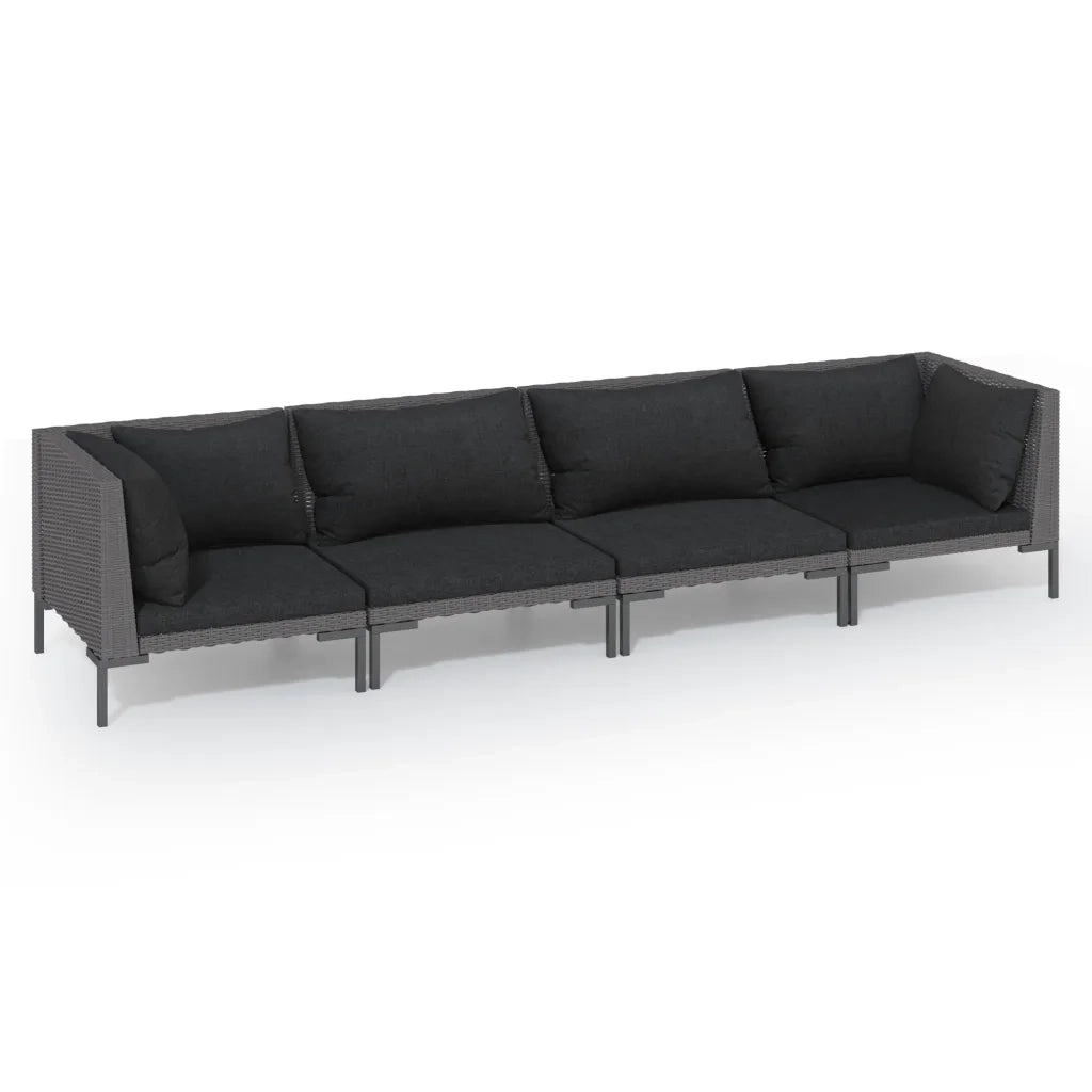 Set Divani da Giardino 4 pz con Cuscini Polyrattan Grigio Scuro 3099816