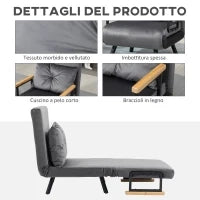 Poltrona Letto 3 in 1 con Schienale Reclinabile in 5 Posizioni e Cuscino, 63x73x81 cm, Grigio Scuro