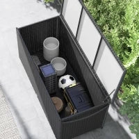 Baule da Giardino in Rattan PE con Ruote e Maniglia Laterale, 121x57x67cm, Nero
