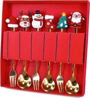 Set di forchette e cucchiai in acciaio inossidabile per Natale con 6 forchette e cucchiai in acciaio inossidabile