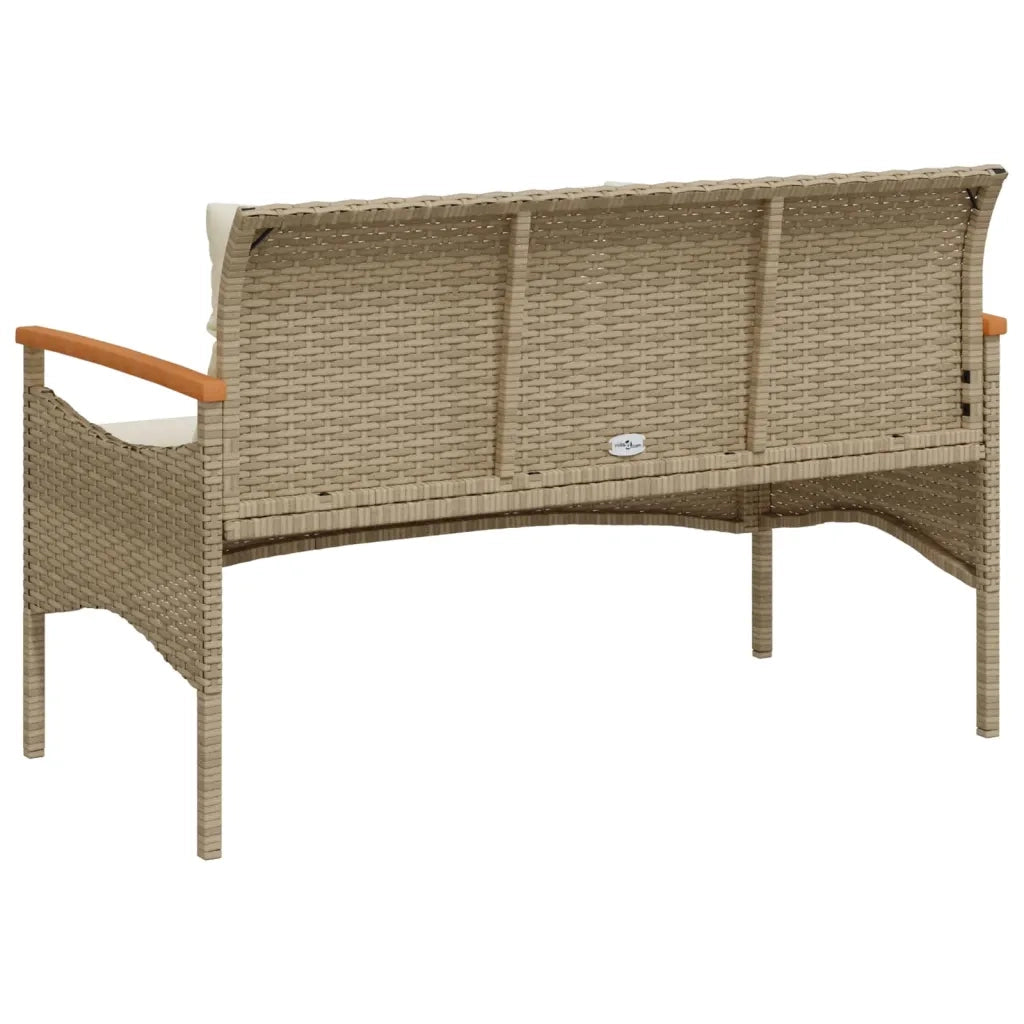 Panchina da Giardino con Cuscini 116x62,5x74cm Beige Polyrattan
