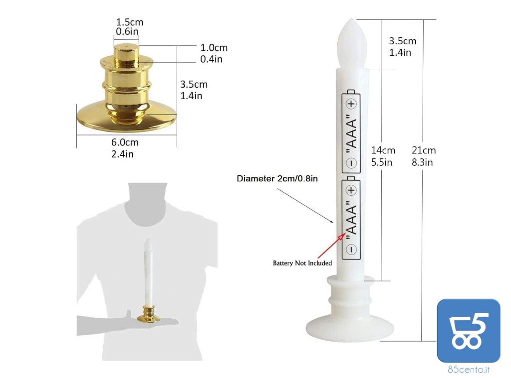 Candele Senza Fiamma a LED Da Finestra Con Telecomando e Timer Coniche Alimentate A Batteria Con Portacandele Dorati Kit da 6 pz + 1 Telecomando