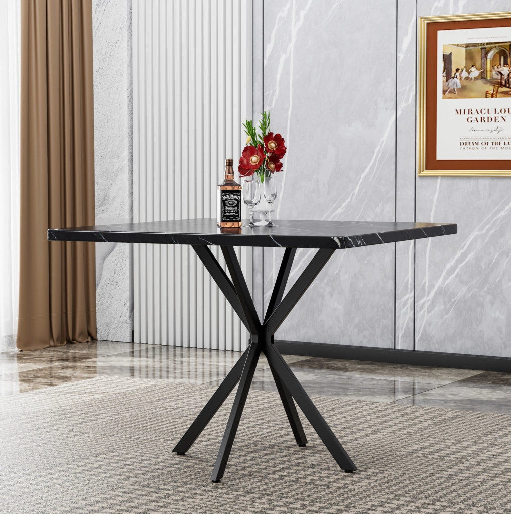 Tavolo da pranzo quadrato in MDF con gambe in metallo; nero