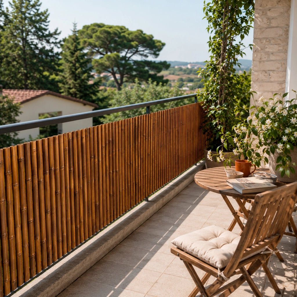 Arella In Bamboo Carbonizzato Ø 20-30 mm Recinzione Frangivista Ombreggiante Per Giardino Balcone Terrazzo Privacy Esterno Naturale