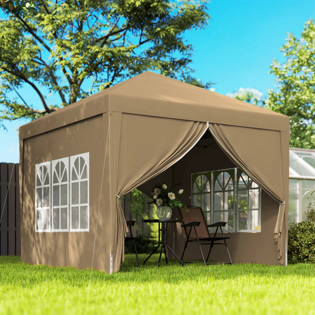 Gazebo da Esterno 3x3 m Pieghevole con 4 Pannelli Laterali in Acciaio e Tessuto Oxford Cachi