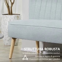Divano 2 Posti Moderno in Tessuto Senza Braccioli con Gambe in Legno, 117x56.5x77 cm, Celeste