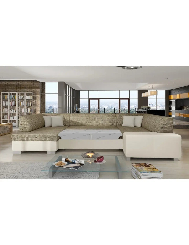 Divano panoramico a U Beige convertibile 6 posti HAVANA spazio relax generoso