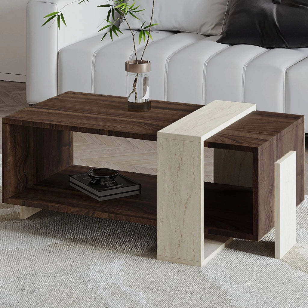 Tavolino in legno "Meleni" - 90 x 49 x 40 cm - Travertino