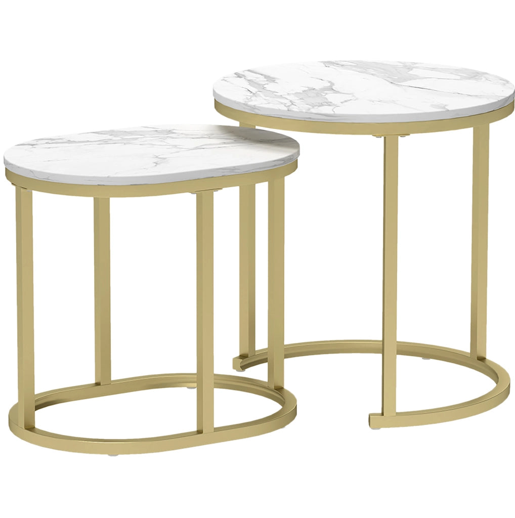 Set 2 tavolini da caffè impilabili in MDF bianco con struttura in acciaio