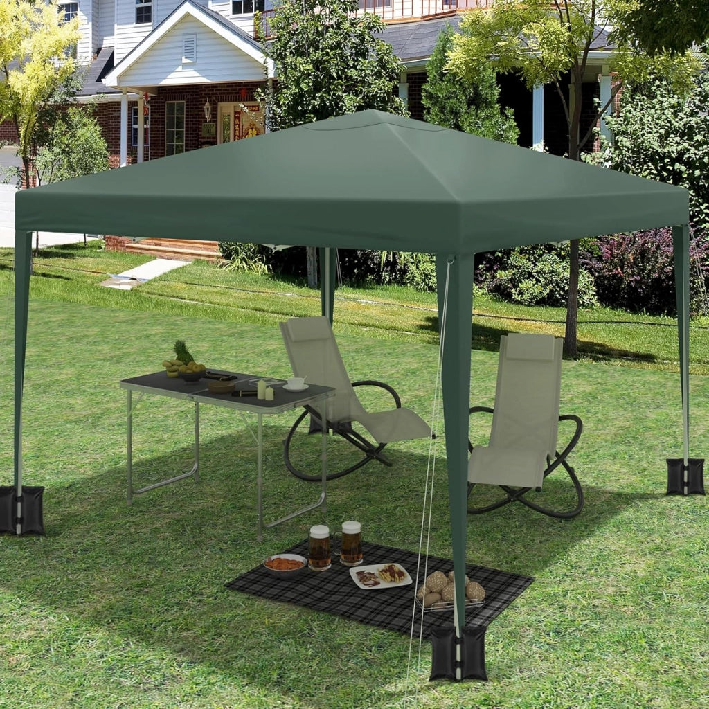Gazebo da Giardino Richiudibile 3x3m Gazebo da Esterno in Ferro Regolabile in Altezza Tendone Pieghevole con Set di 4 Sacchi di Sabbia, Facile da Montare Verde