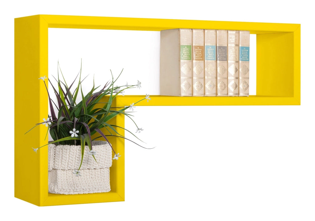 Mensola da Parete a Forma di L 61x37x15,5 cm in Fibra di Legno Lettera Giallo Canarino