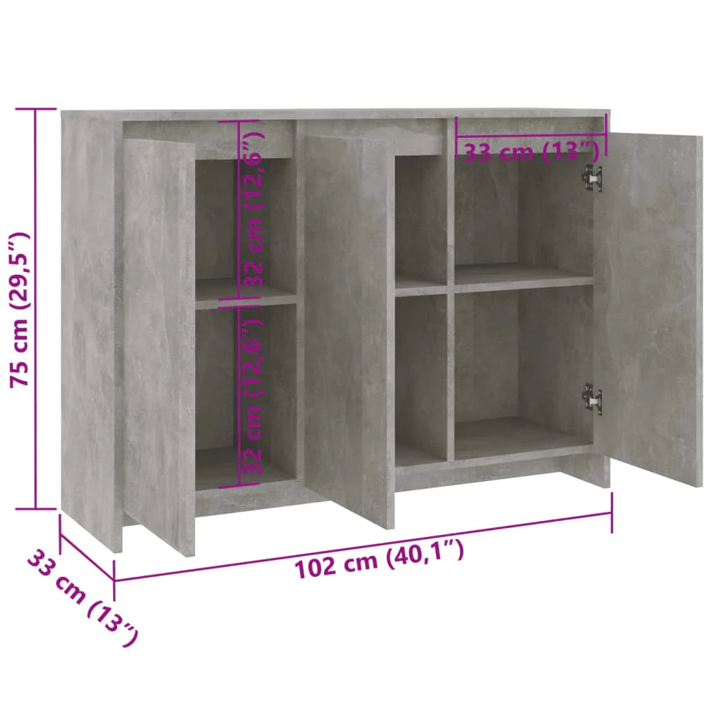 Buffet credenza cassettiera armadio mobile contenitore organizer per cucina soggiorno salotto 102 x 33 x 75 cm legno ingegnerizzato grigio 02_0031834