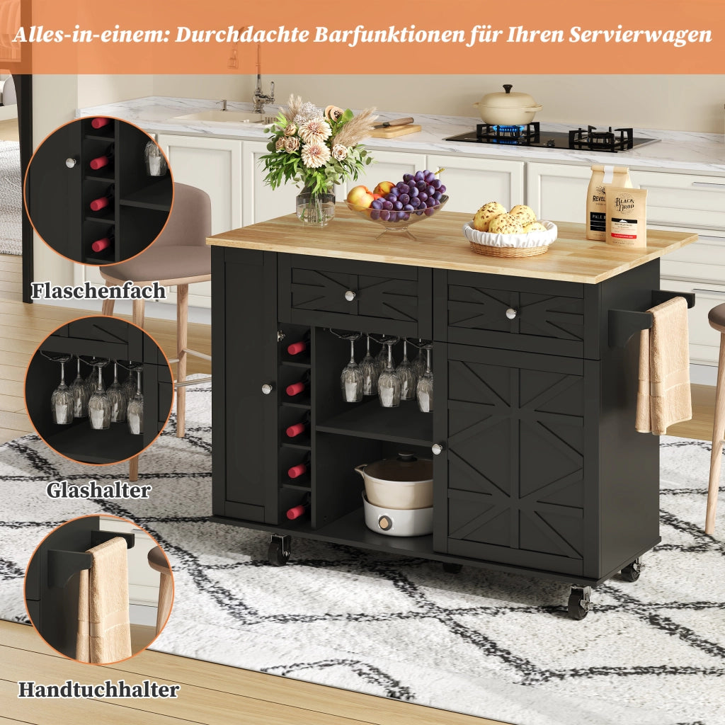 CARRELLO CUCINA con piano ribaltabile 120 x 45(70) x 89 cm in MDF nero