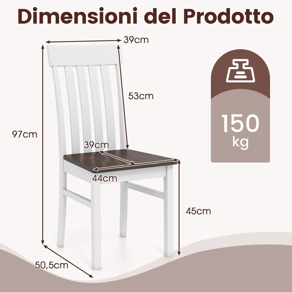 Set di 2 Sedie da Pranzo, Sedie da Cucina senza Braccioli con Schienali Alti a Doghe, Sedute Concave e Gambe in Legno di Hevea, per Sala da Pranzo e Soggiorno, Portata 150 kg (Noce)