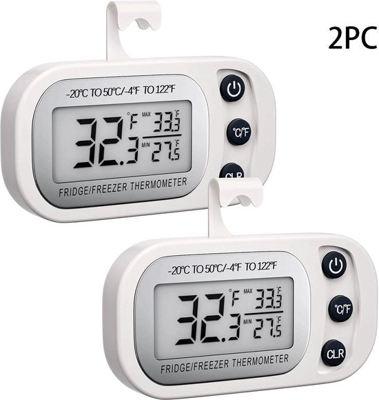2 - Pannelli di termometro per cucina - Termometro per cucina digitale - Termometro per frigorifero - Termometro per frigorifero digitale - Termometro acqua resistente - Termometro magnetico - Bianco