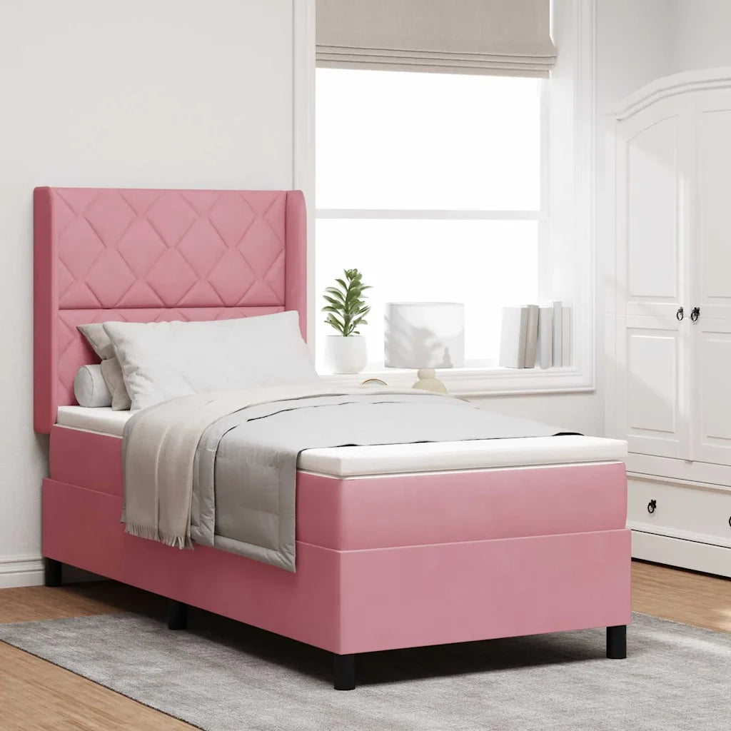Letto a molle con strisce LED Rosa 90 x 190 cm Velluto 3343903