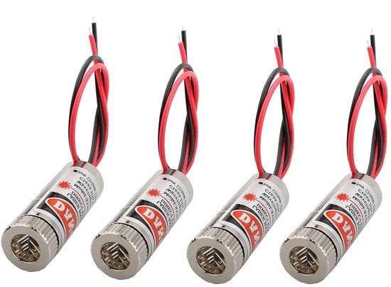 Modulo Laser Raddrizzatore a Croce con Focalizzazione Regolabile - 4 Pezzi - Costruzione Metallica - 3-5V di Tensione Elettrica - Lunghezza d'onda 650nm