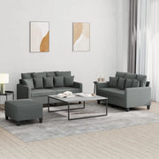 Set di Divani 3 pz con Cuscini Grigio Scuro in Tessuto