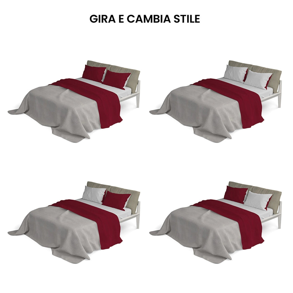 Set Lenzuola Singolo Sopra Sotto e Federe Doubleface Bordeaux/Grigio Chiaro