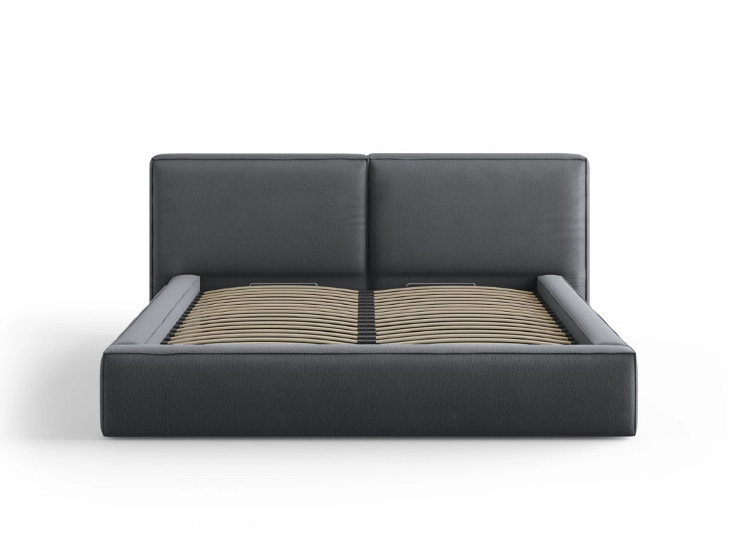Cosmopolitan Design - Letto a cassettone con testiera doppia "Arendal" 180x200cm in tessuto strutturato grigio scuro 