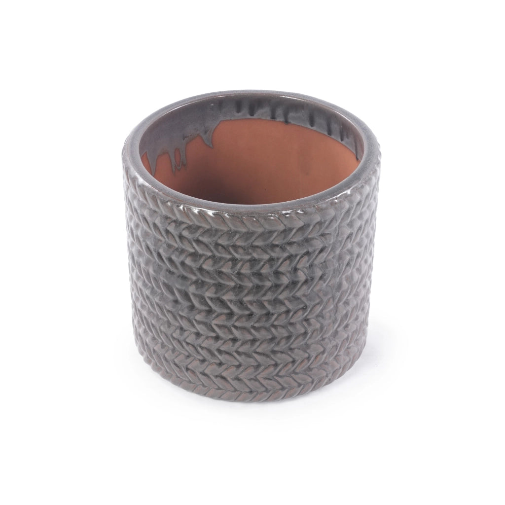 VASO DA PAVIMENTO Ø37 cm CERAMICA GRIGIO con rilievo a spina di pesce