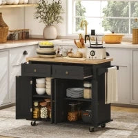 Carrello da Cucina Portavivande con Cassetti, Armadietti e Portaspezie, in Legno e MDF, 111x44.5x82.5 cm, Nero