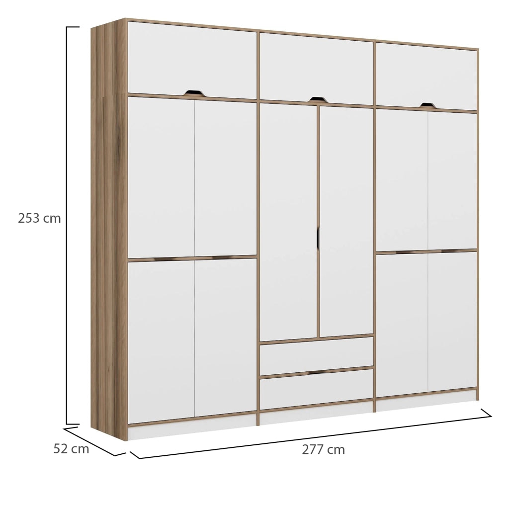 Armadio Camera da Letto Fissiraga, Guardaroba Grande 2 Cassetti, 277x253h cm Bianco