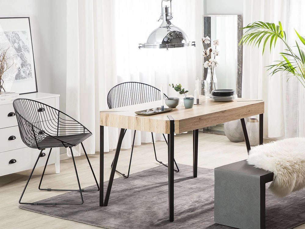 Tavolo da pranzo leggero piano in legno gambe in metallo Nero 130 x 80 cm 6 posti rettangolare industriale