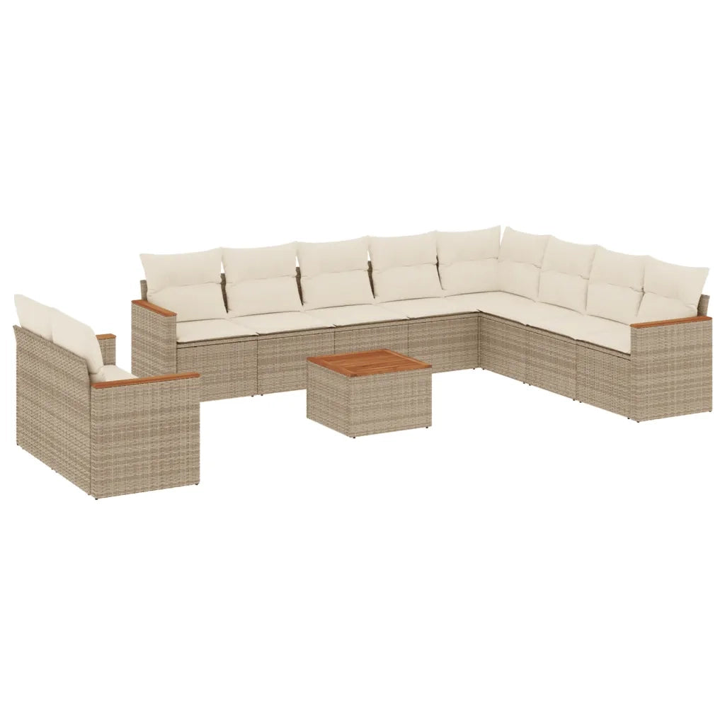 Set Divani da Giardino 11 pz con Cuscini Beige in Polyrattan