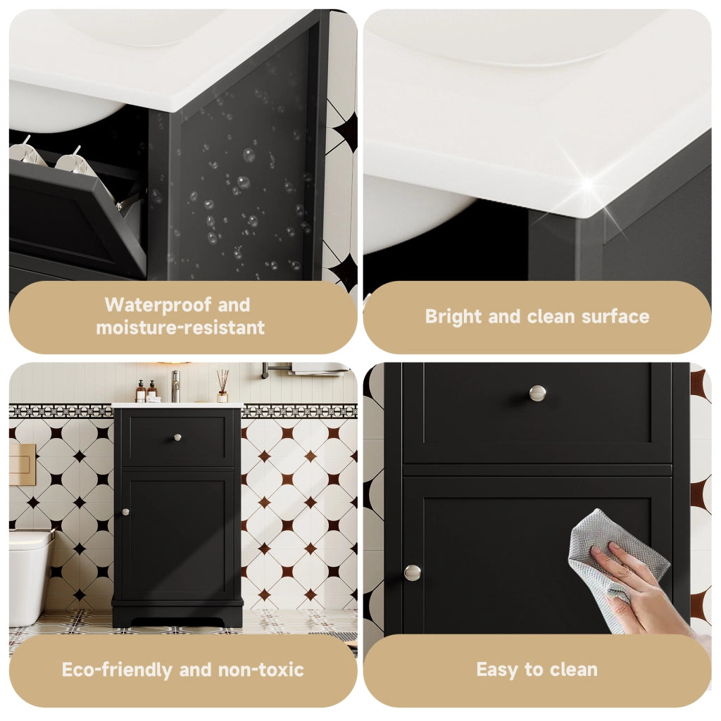 Mobile sottolavabo con lavabo integrato 1 cassetto 1 anta e ripiano regolabile in ceramica e MDF nero 51 × 46 × 87 cm