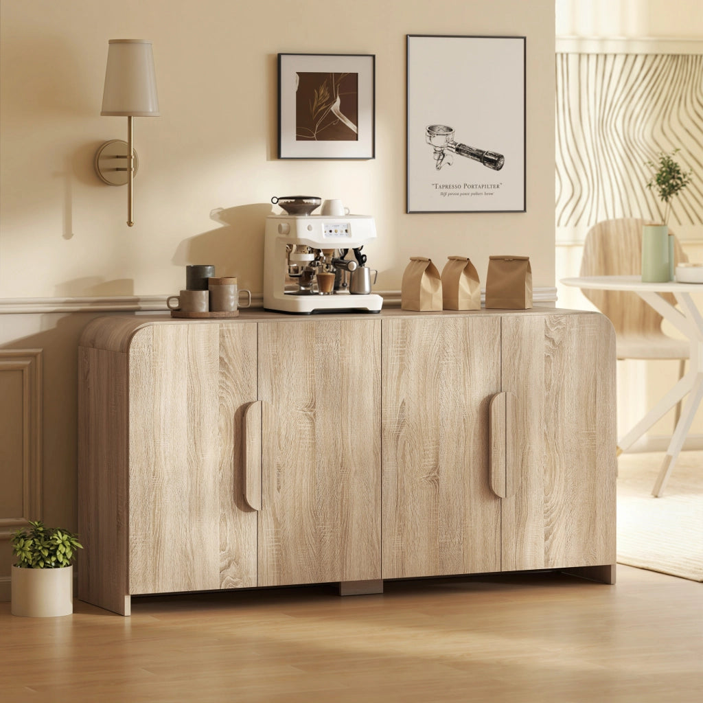 Credenza con 2 Ante Soft-Close e Ripiani Regolabili ¨C zephmum ¨C 157x39x82 cm, Legno Naturale