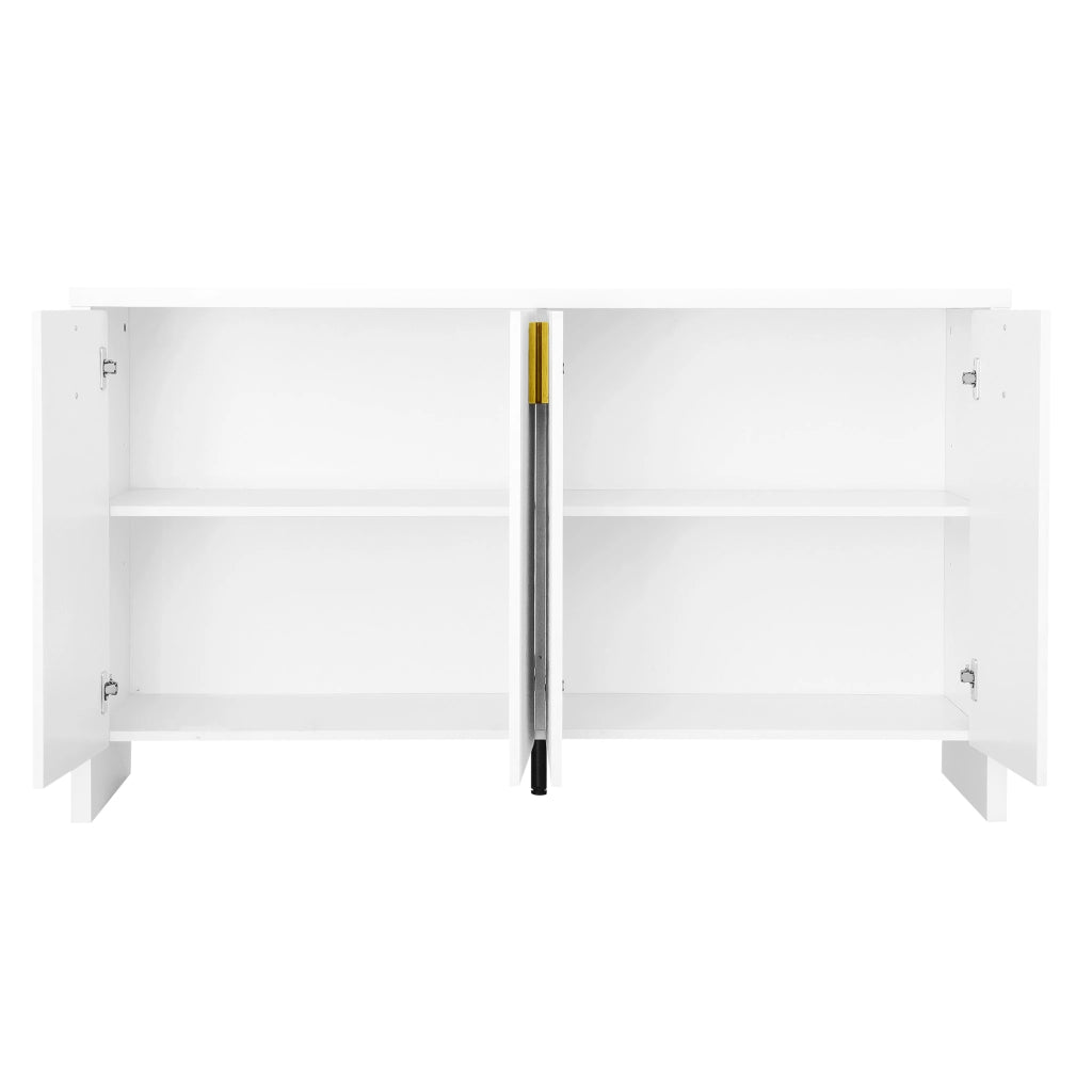 Madia con 4 Ante e Ripiani Regolabili; Maniglie Dorate; Stile Moderno; in Pannelli Truciolari; 140??38??80 cm; Bianco