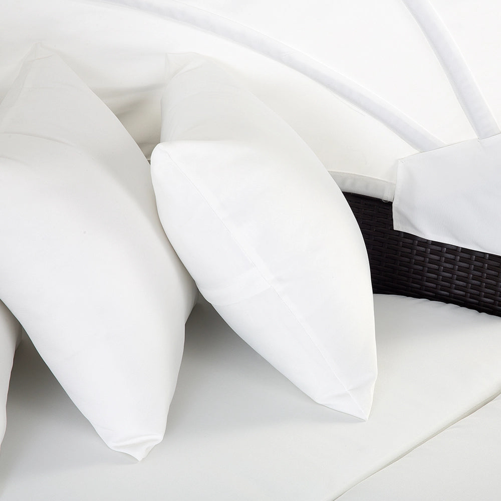 Lettino da giardino in vimini rattan bianco e marrone con cuscini Tavolino da caffè resistente agli agenti atmosferici