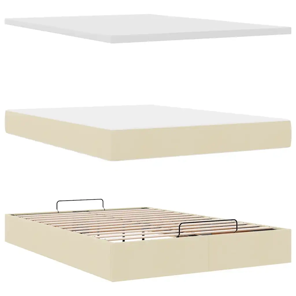 vidaXL Struttura Letto Pouf con Materasso Crema 140x190 cm in Tessuto