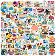 Etichette decorativi 120pz - Tema estate e spiaggia - Etichette acqua-resistenti - Adesivi PVC per laptop, zaino, bottiglia e telefono - Disegni allegri
