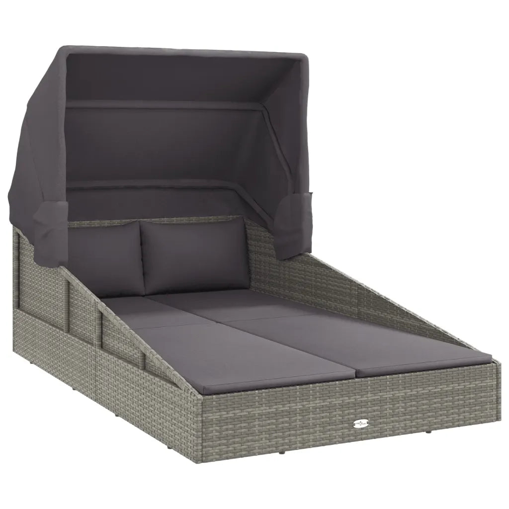 Lettino con Tetto Pieghevole Grigio 200x114x128 cm Polyrattan
