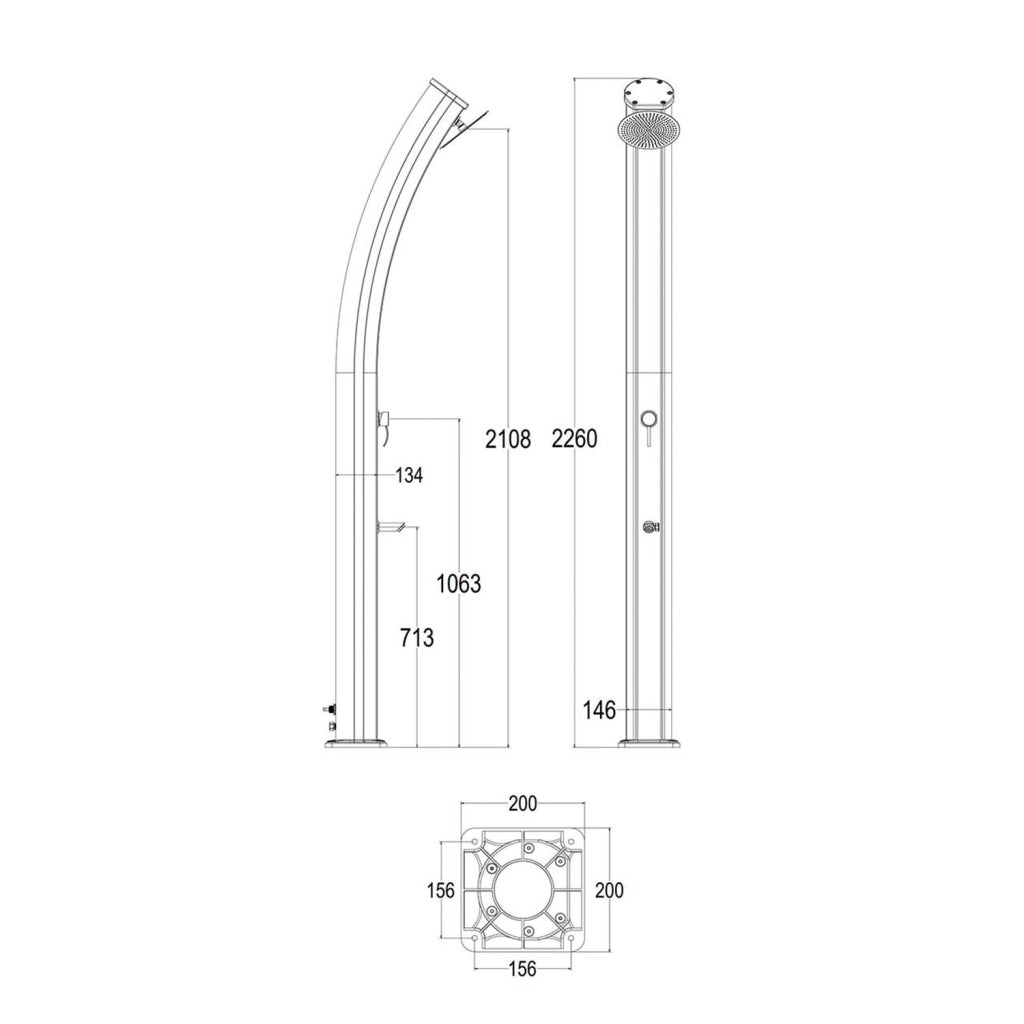 Starmatrix Doccia solare per esterno in Alluminio BIANCO RAL9003 serbatoio 35 L soffione tondo 20 cm miscelatore rubinetto lavapiedi altezza 226 cm SS0955C-WHITE SS0955