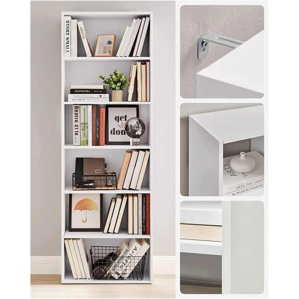 Libreria/mobile contenitore a 6 ripiani per soggiorno ufficio camera da letto stile scandinavo 40 x 24 x 1785 cm bianco 12_0004250