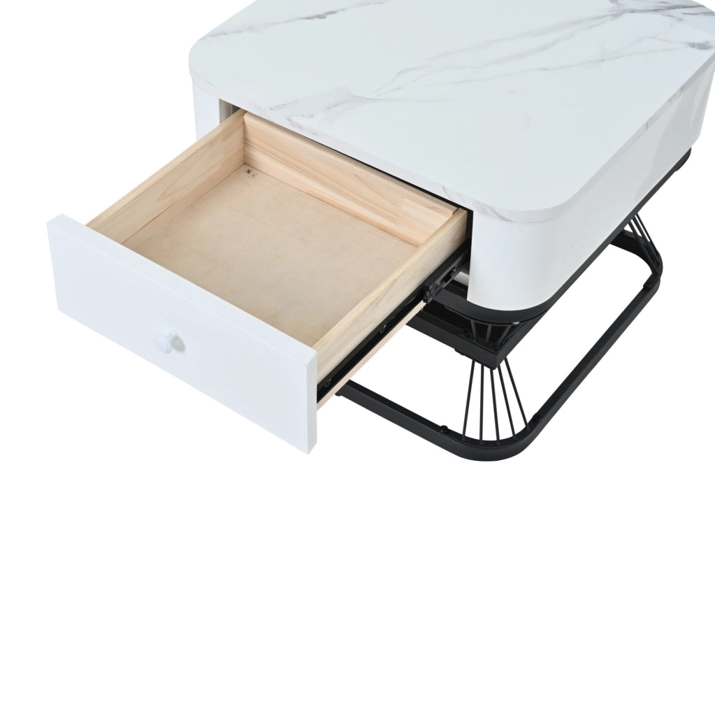 Set di tavolini da caffè 70x70x45 cm + 50x50x40 cm; piano effetto marmo; MDF e metallo; bianco e nero
