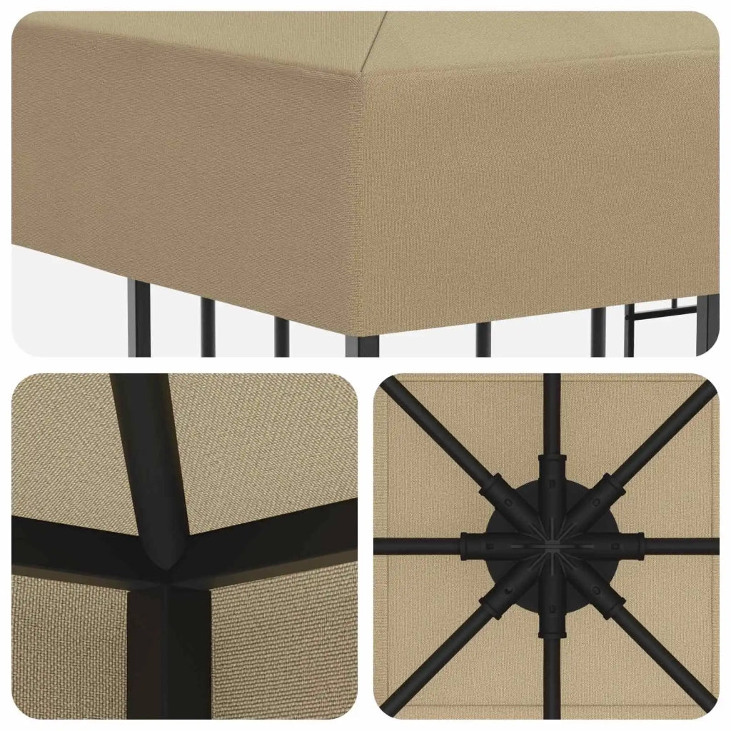 Gazebo | Pergolato 3 x 3 m Beige Poliestere e Acciaio 190 gsm