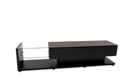 Mobile TV con 2 Cassetti e 2 Ripiani in Vetro con LED controllato da App; in Truciolare; Nero; 170×36×38 cm